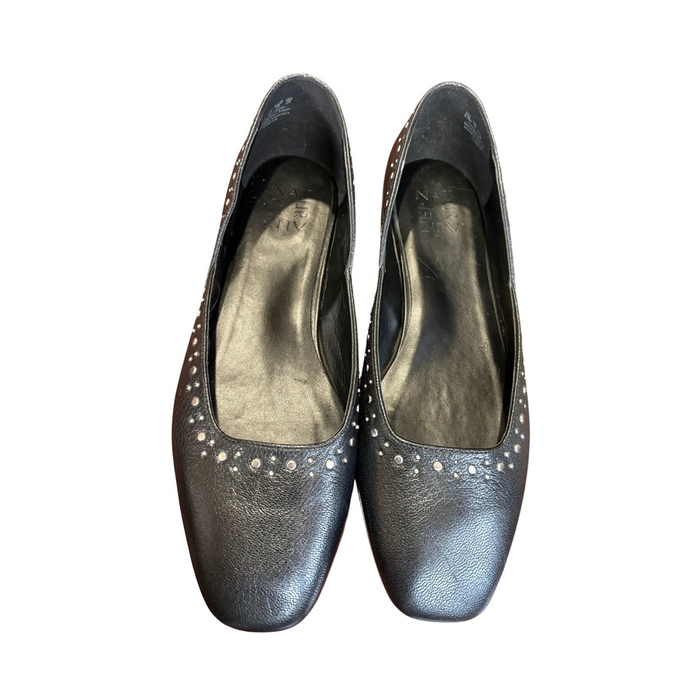 Naturalizer Womens Black Leather Studded Square Toe Ballet Flats Size 8.5 M